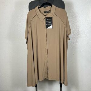 Attitudes by Renee | Tan Button Down Shirt‎